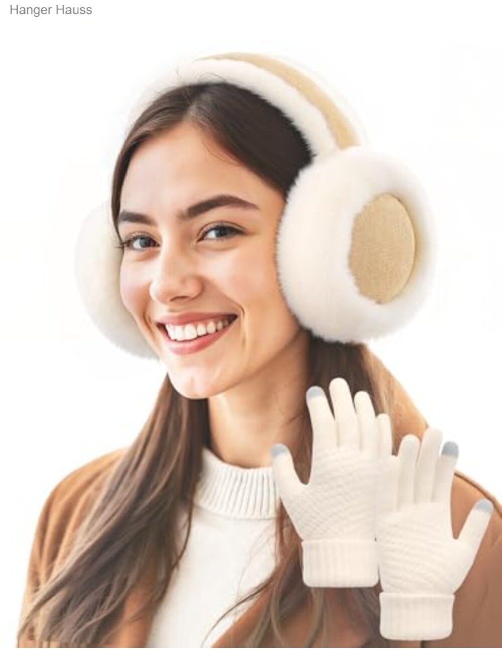 Fuzzy Faux Fur Winter Ear Muffs and Touchscreen Gloves Set